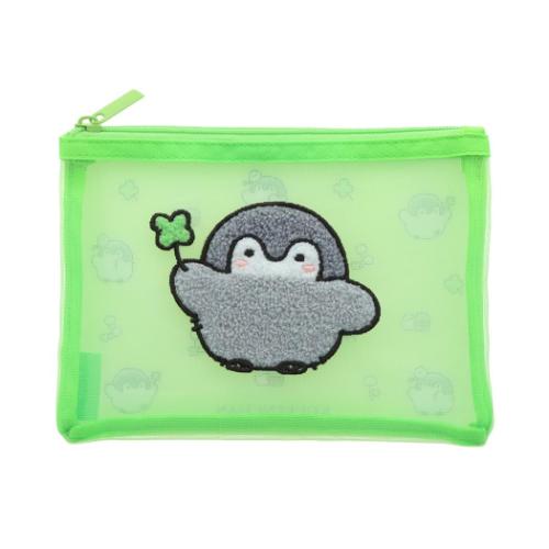 コウペンちゃん フラットポーチ サガラ刺繍メッシュポーチ みどり LINE FRIENDS キャラクター グッズ メール便可