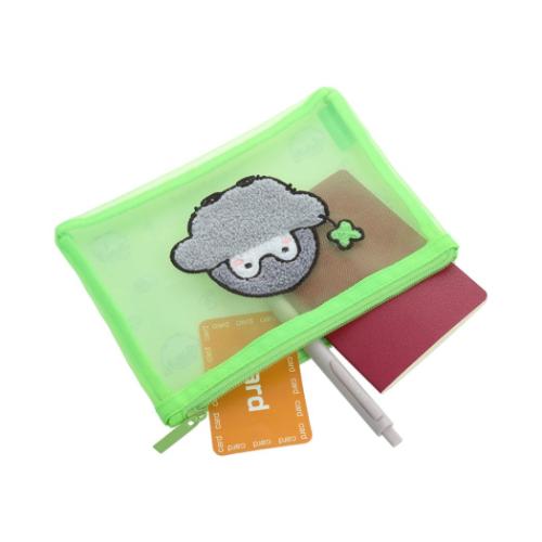 コウペンちゃん フラットポーチ サガラ刺繍メッシュポーチ みどり LINE FRIENDS キャラクター グッズ メール便可
