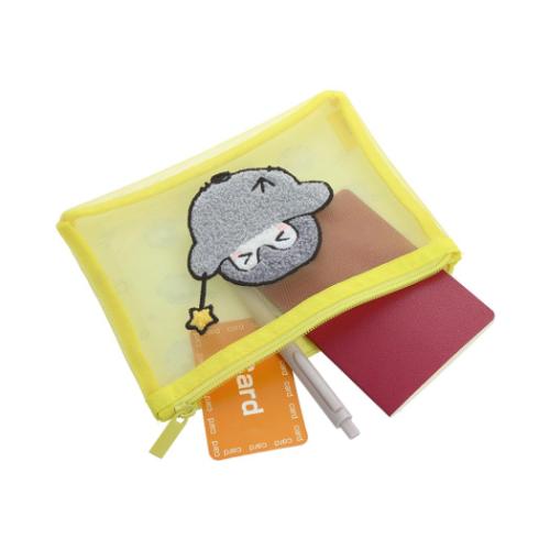 コウペンちゃん フラットポーチ サガラ刺繍メッシュポーチ きいろ LINE FRIENDS キャラクター グッズ メール便可