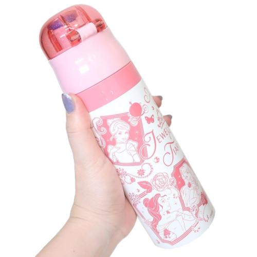 ディズニープリンセス 保冷水筒 ロック付きワンプッシュダイレクトステンレスボトル　ウェット生地ボトルカバー付き 470ml ディズニー