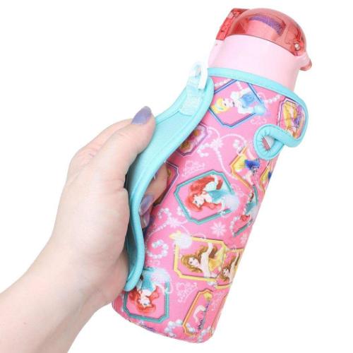 ディズニープリンセス 保冷水筒 ロック付きワンプッシュダイレクトステンレスボトル　ウェット生地ボトルカバー付き 470ml ディズニー