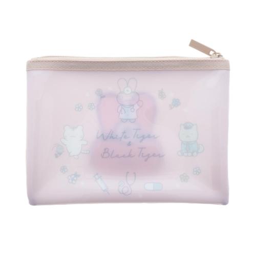 ホワイトタイガーとブラックタイガー 平ポーチ サガラ刺繍メッシュポーチ U キャラクター グッズ メール便可