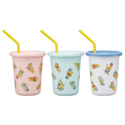 くまのプーさん 蓋付きプラコップ ストロー付タンブラー 320ml 3個セット コスチューム ディズニー キャラクター グッズ