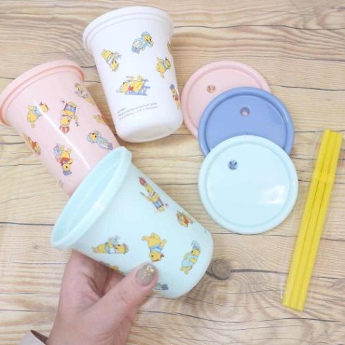 くまのプーさん 蓋付きプラコップ ストロー付タンブラー 320ml 3個セット コスチューム ディズニー キャラクター グッズ