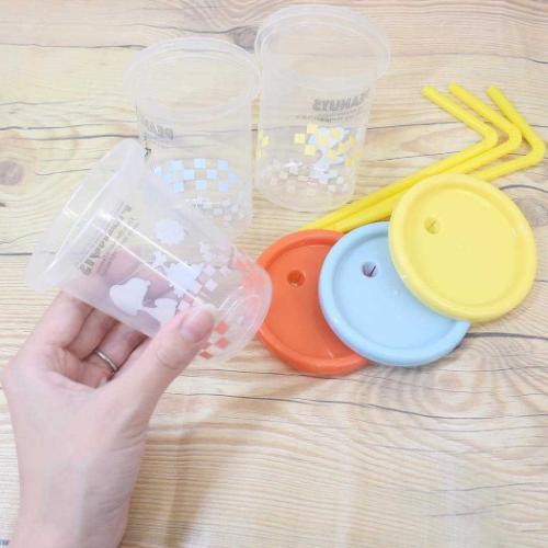 スヌーピー 蓋付きプラコップ ストロー付タンブラー 3個セット 230ml 80s カフェ ピーナッツ キャラクター グッズ