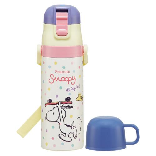 スヌーピー 保温保冷水筒 超軽量コンパクト2WAYステンレスボトル 直飲み470ml コップ飲み430ml スケートボード ピーナッツ