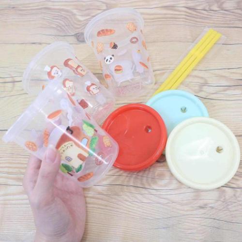 パンどろぼう 蓋付きプラコップ ストロー付タンブラー 3個セット 320ml 絵本キャラクター グッズ