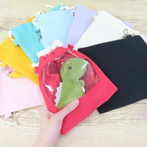 クリアポーチ 推しぬいマチ付き巾着 ピンク 透明 推し活 グッズ メール便可