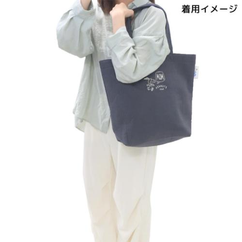 スヌーピー 手提げかばん トート ブルーグレー MOM ピーナッツ キャラクター グッズ