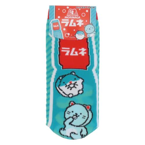 森永ラムネ 女性用靴下 レディースソックス ジャガード しゅうチュー＆ラムねこ ビッグシルエット お菓子パッケージ メール便可