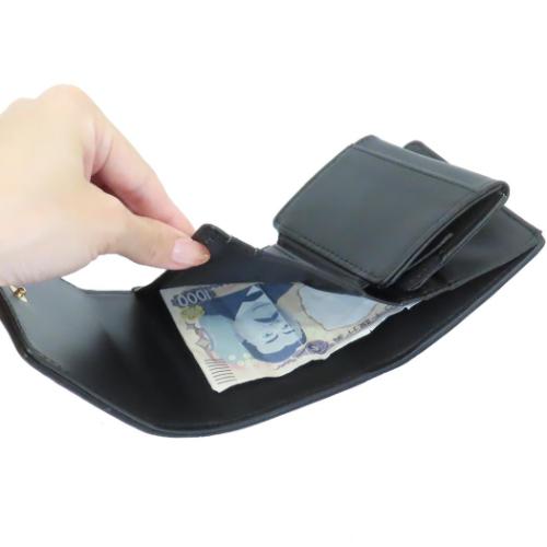 ハローキティ ミニウォレット BOXコイン三つ折り財布 ワッペンキティ ブラックxゴールド柄 サンリオ キャラクター グッズ