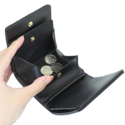 ハローキティ ミニウォレット BOXコイン三つ折り財布 ワッペンキティ ブラックxゴールド柄 サンリオ キャラクター グッズ