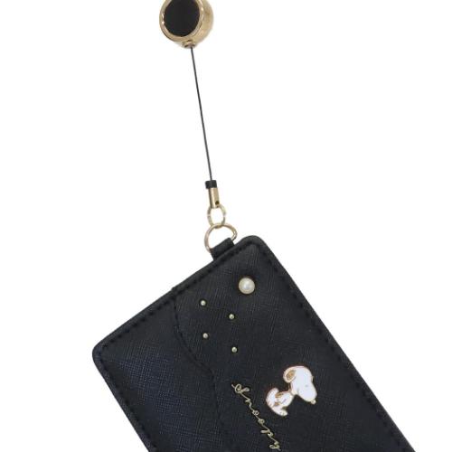 スヌーピー 定期入れ リール付き単パスケース ブラック ピーナッツ キャラクター グッズ メール便可