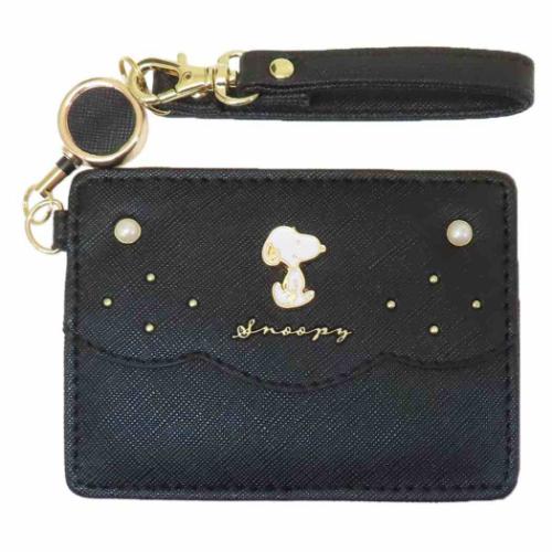 スヌーピー 定期入れ リール付き単パスケース ブラック ピーナッツ キャラクター グッズ メール便可