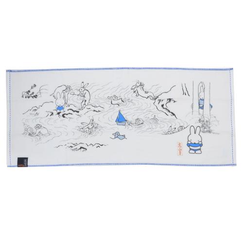 ミッフィー フェイスタオル 片面ガーゼプリントロングタオル miffyx鳥獣戯画 川遊び ディックブルーナ メール便可