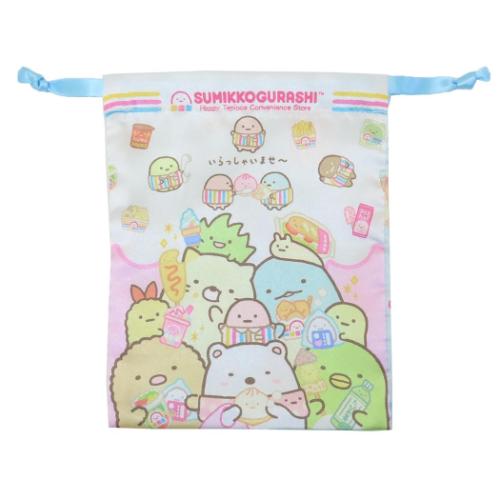 すみっコぐらし 巾着袋 リボン巾着 きんちゃくポーチ わくわくたぴおかコンビニ サンエックス キャラクター グッズ メール便可