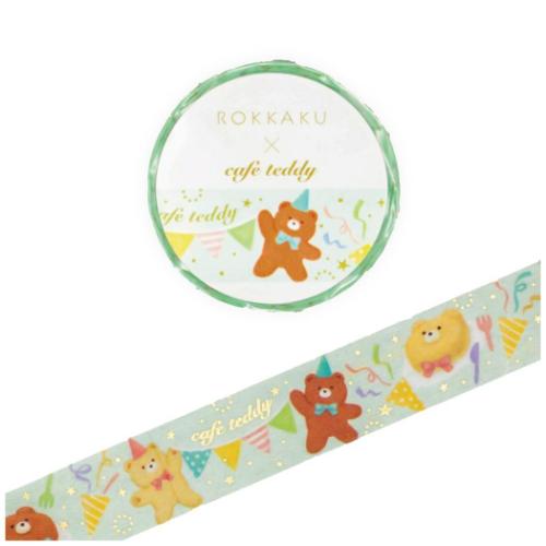 ROKKAKU x cafe teddy マスキングテープ 15mm マステ パーティ 手帳デコ デコレーション グッズ メール便可