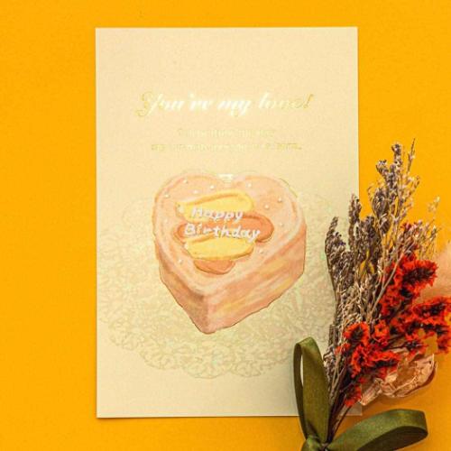 ROKKAKU Birthday Card POSTCARD バースデーカード 1枚入り ケーキ イエロー グリーティングカード グッズ メール便可