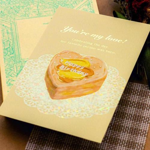 ROKKAKU Birthday Card POSTCARD バースデーカード 1枚入り ケーキ イエロー グリーティングカード グッズ メール便可