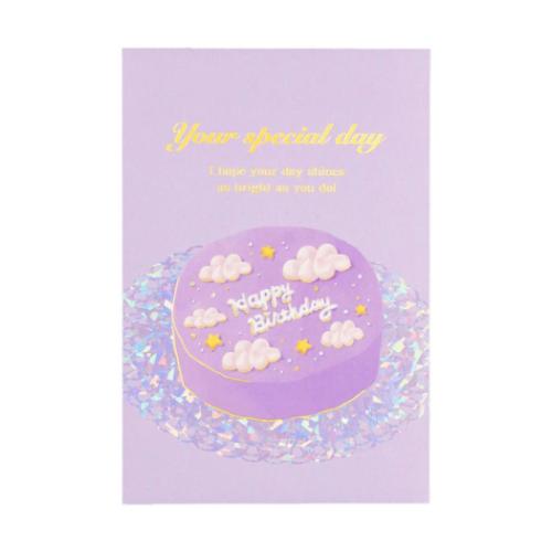 ROKKAKU Birthday Card POSTCARD バースデーカード 1枚入り ケーキ パープル グリーティングカード グッズ メール便可