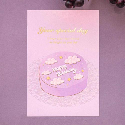 ROKKAKU Birthday Card POSTCARD バースデーカード 1枚入り ケーキ パープル グリーティングカード グッズ メール便可