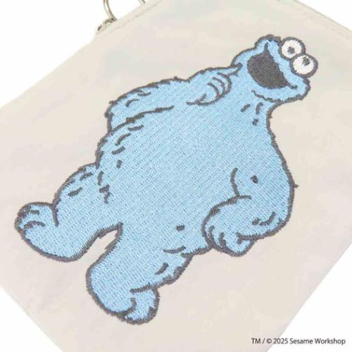 セサミストリート 平ポーチ ミニフラットポーチ SESAME STREET EMBROIDERY グレー キャラクター グッズ メール便可