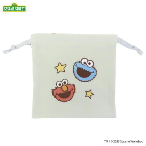 セサミストリート 巾着袋 巾着ポーチ SESAME STREET EMBROIDERY グレー キャラクター グッズ メール便可