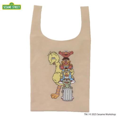 セサミストリート エコバッグ ショッピングバッグ SESAME STREET EMBROIDERY ベージュ キャラクター グッズ メール便可