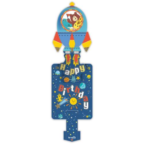 グリーティングカード 誕生お祝い 立体カード ロケットひっぱるバースデー メッセージカード グッズ メール便可