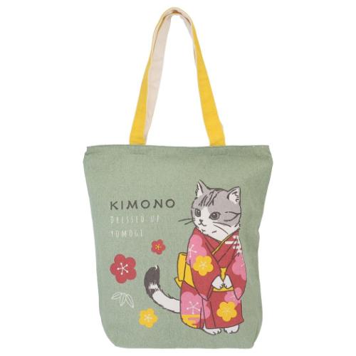 トートバッグ ファスナー付きキャンバストート よもぎと着物 サブバッグ グッズ メール便可