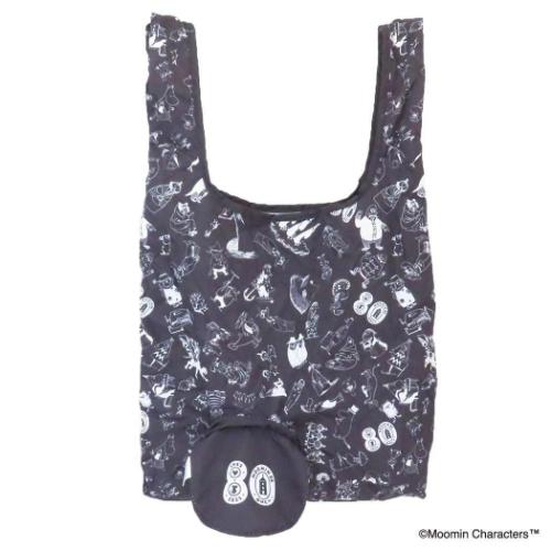 ムーミン エコバッグ ポケッタブルショッピングバッグ 80TH ALL STAR ブラック 北欧 キャラクター グッズ メール便可