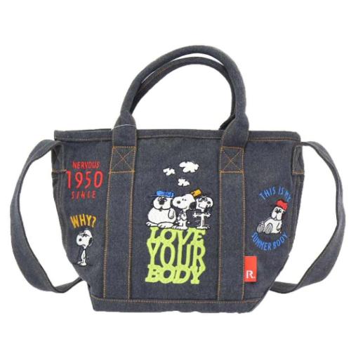 スヌーピー ショルダーバッグ IP.デリ.シシュウ.Peanuts-0M デニムミニバッグ ショルダー付 GRAY ピーナッツ キャラクター グッズ