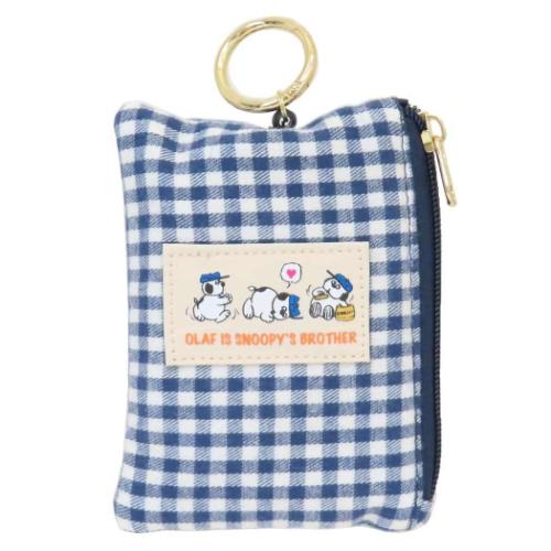 スヌーピー キーケース＆定期入れ パスポーチ リール付き オラフ ネイビーチェックシリーズ ピーナッツ キャラクター グッズ メール便可