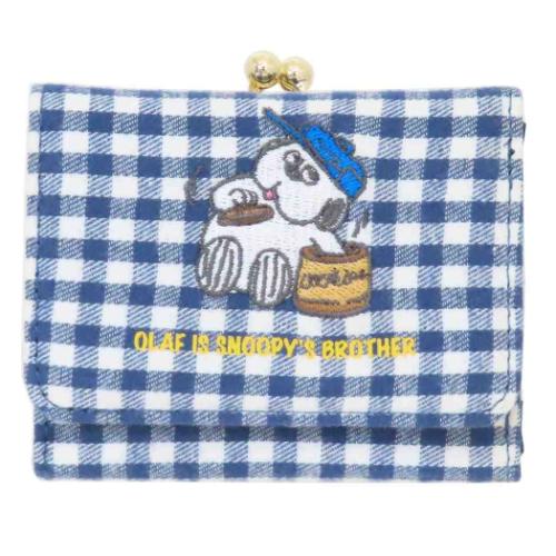 スヌーピー ミニウォレット 三つ折りがま口財布 オラフ ネイビーチェックシリーズ ピーナッツ キャラクター グッズ