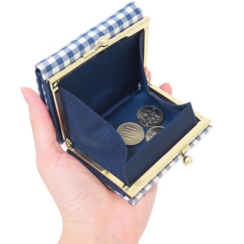 スヌーピー ミニウォレット 三つ折りがま口財布 オラフ ネイビーチェックシリーズ ピーナッツ キャラクター グッズ