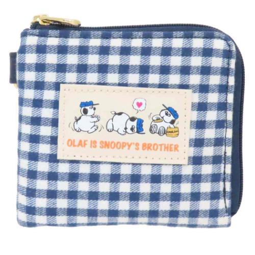 スヌーピー ミニ財布 ミニウォレット オラフ ネイビーチェックシリーズ ピーナッツ キャラクター グッズ メール便可