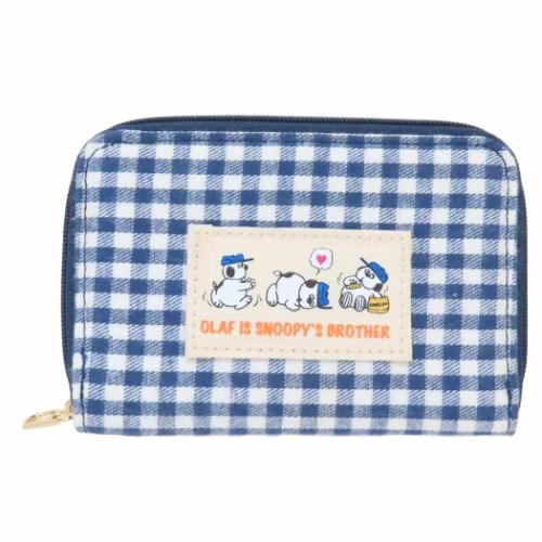 スヌーピー 小銭入れ パスケース付きコインケース オラフ ネイビーチェックシリーズ ピーナッツ キャラクター グッズ メール便可