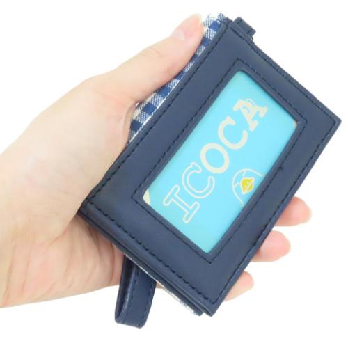 スヌーピー 定期入れ リール付き二つ折りパスケース オラフ ネイビーチェックシリーズ ピーナッツ キャラクター グッズ メール便可