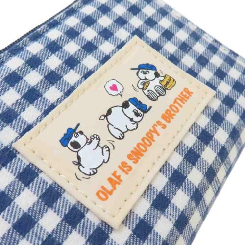 スヌーピー 定期入れ リール付き二つ折りパスケース オラフ ネイビーチェックシリーズ ピーナッツ キャラクター グッズ メール便可
