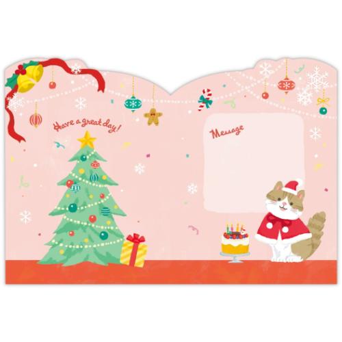 クリスマスカード プリントオルゴールカード 動く サンタねこ メッセージカード グッズ メール便可