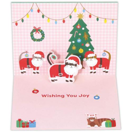 クリスマスカード 海外デザインカード 立体カード ねこサンタ メッセージカード グッズ メール便可