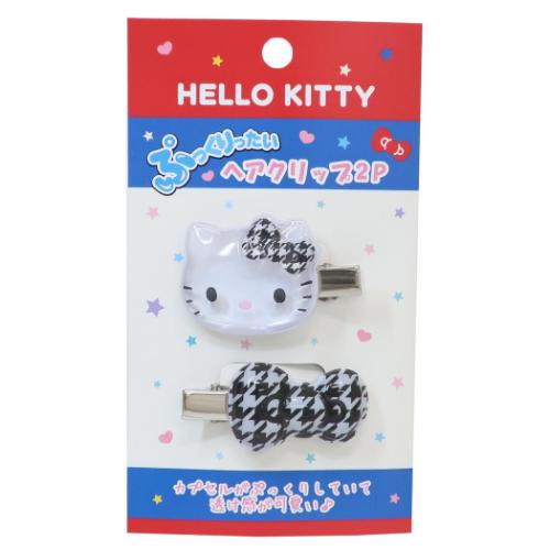 ハローキティ ヘアアクセ ぷっくりったいヘアクリップ 2個セット 千鳥格子 サンリオ キャラクター グッズ メール便可