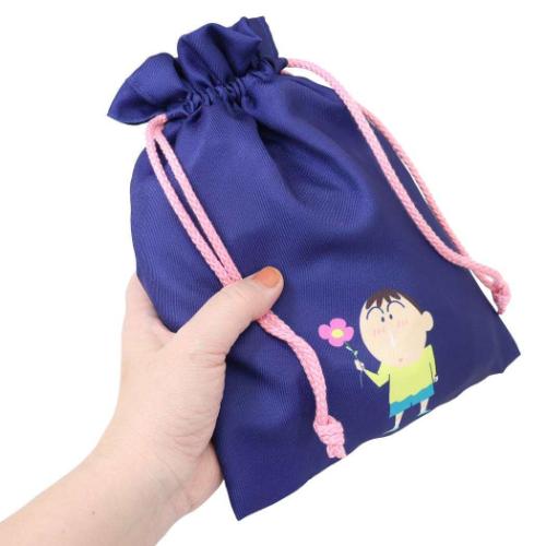 クレヨンしんちゃん 巾着袋 トラベル巾着 フラワー ネイビー アニメキャラクター グッズ メール便可