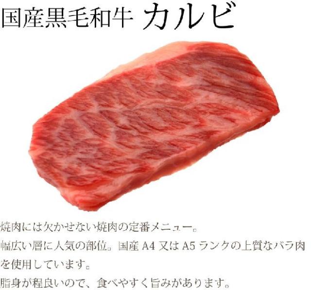 国産黒毛和牛特選カルビ100g(焼肉、バーベキュー用)