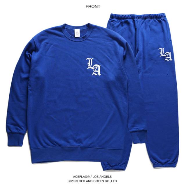 ACE FLAG 上下セット 長袖 ブランド メンズ 青/白/黒 大きいサイズ エースフラッグ セットアップ トレーナー 上下 LA エルエー ロゴ ロサンゼルス ビッグシルエット b系 ヒップホップ ファッション ストリート系 ハイ 新作 AF-SE-SW-063 ACE FLAG 上下セット 長袖 ブランド メンズ 青/白/黒 大きいサイズ