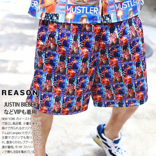 REASON × Hustler 公式 ハーフパンツ バスパン メンズ 春夏用 青