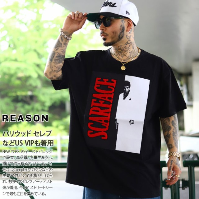 REASON × 映画 スカーフェイス 公式 Tシャツ 半袖 メンズ 黒 大きい