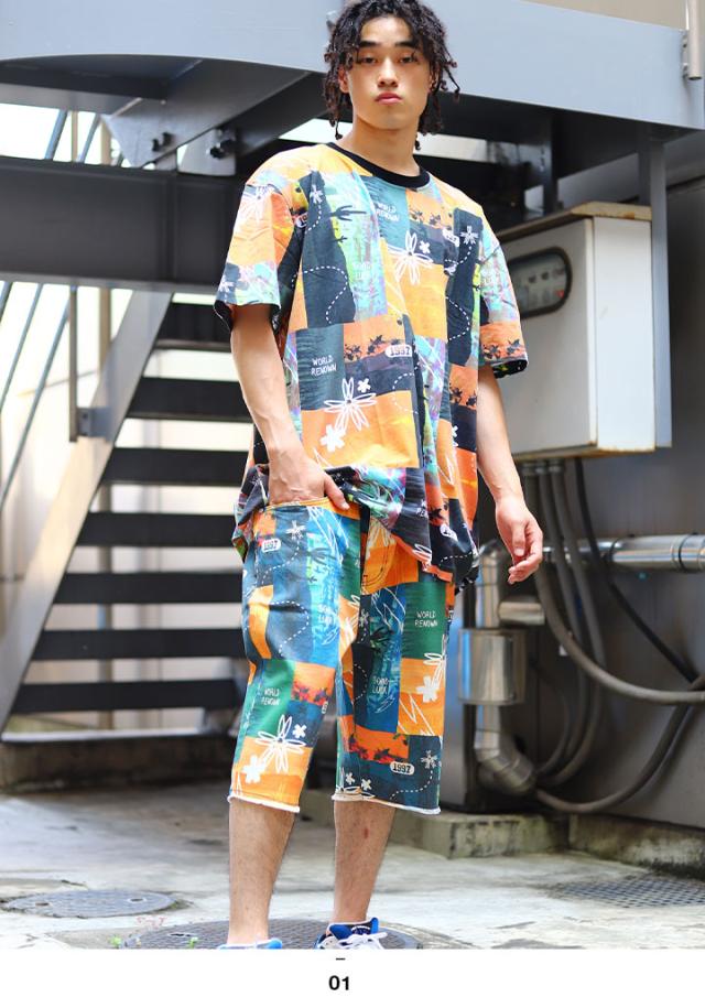 期間限定開催 Staple セットアップ 半袖 メンズ レディース 夏用 オレンジ L 3xl 大きいサイズ ビッグシルエット ステイプル 上下セット アメカジ Ny 新品本物 Travelstore Tn