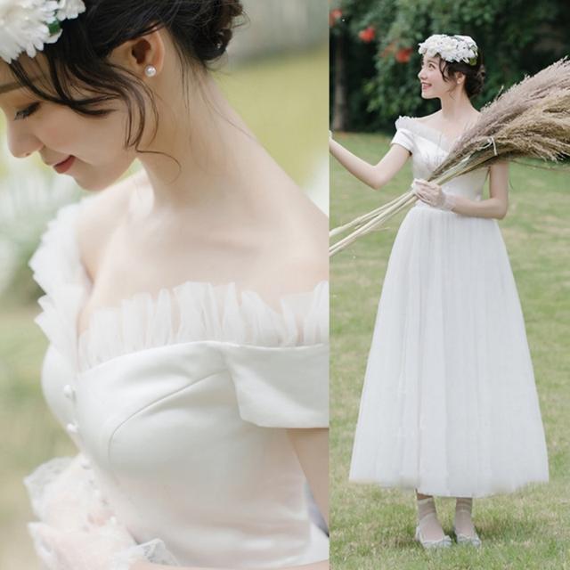 全商品オープニング価格特別価格 ウェディングドレス ミモレ丈 二次会 花嫁ドレス 結婚式 ドレス パーティードレス Aライン おしゃれ 個性的 可愛い ナチュラル カジュア 最安値挑戦 Ecgroup Intl Com