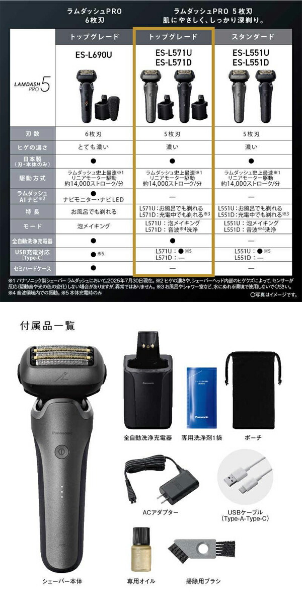 パナソニック ラムダッシュ PRO 5枚刃 電動 髭剃り ES-L571U-S ラムダッシュ パナソニック ラムダッシュPRO5枚刃 ES-L571U 日本製